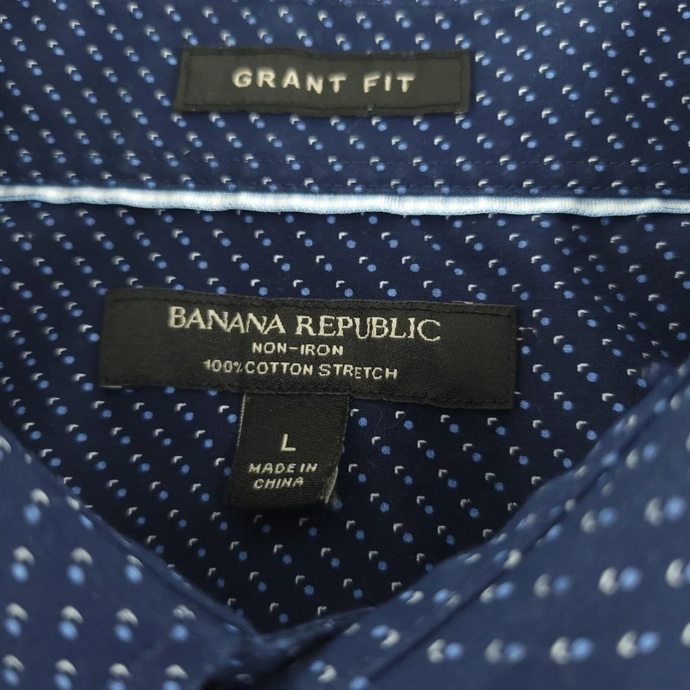 Banana Republic Dress Shirt Mens Large Blue Geometric Slim Fit Non Iron Stretch